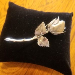 VINTAGE GIOVANNI SILVERTONE ROSEBUD BROOCH MID-CENTURY CIRCA 1960